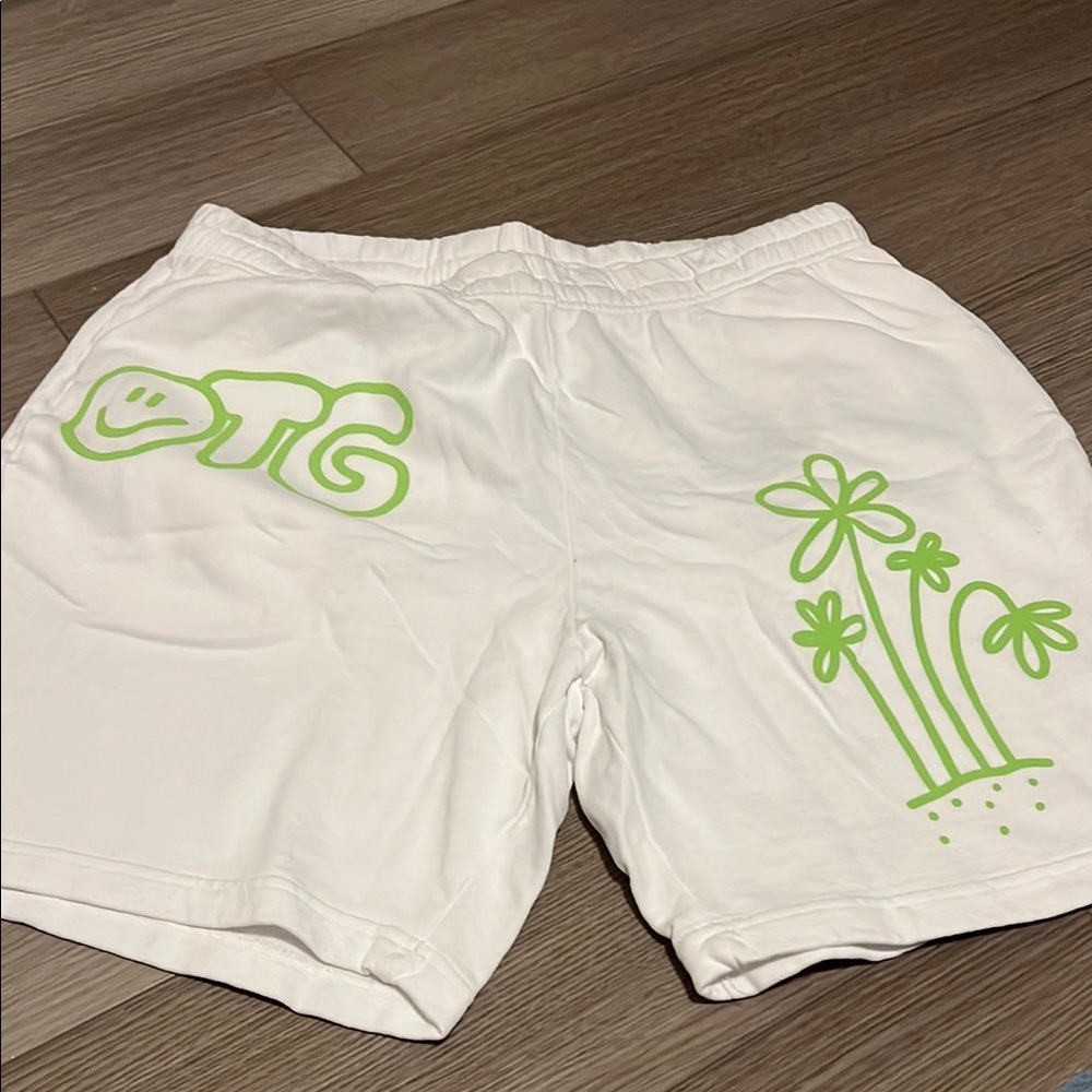 White Men's Shorts with Green Accents